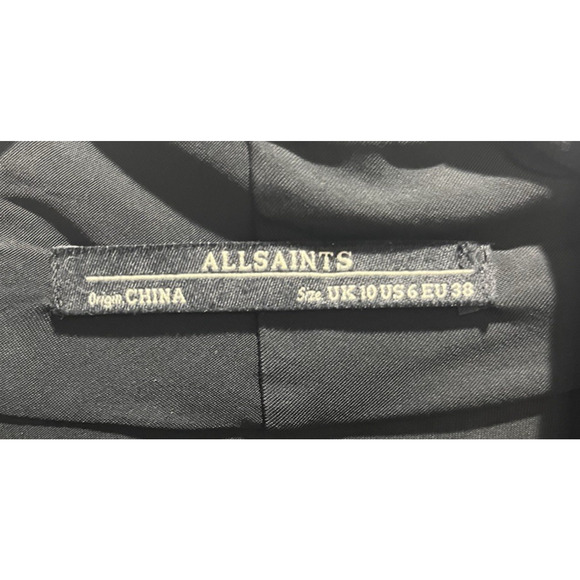 All Saints Amei Dress Black Drape Tie Long Sleeve Adjustable Length Womens 6 - Picture 7 of 10